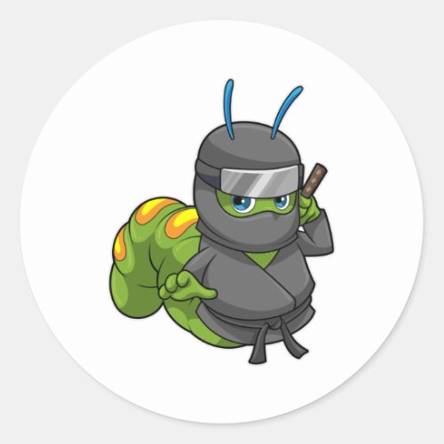 Caterpillar as Ninja with Sword Classic Round Sticker