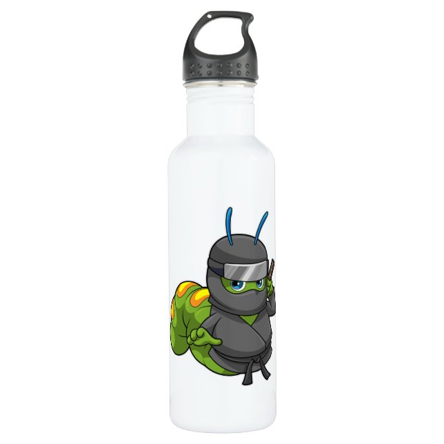 Caterpillar as Ninja with Sword Stainless Steel Water Bottle (Front)