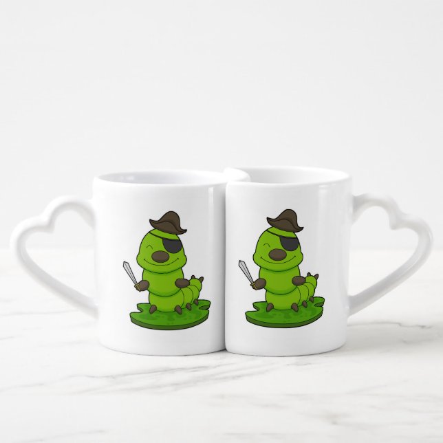 Caterpillar as Pirate with Sword Coffee Mug Set (Front Nesting)