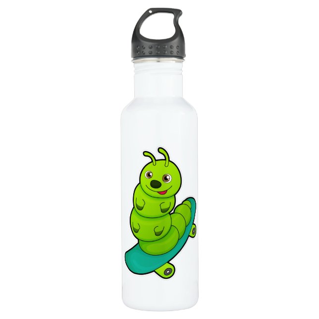 Caterpillar as Skater with Skateboard Stainless Steel Water Bottle (Front)