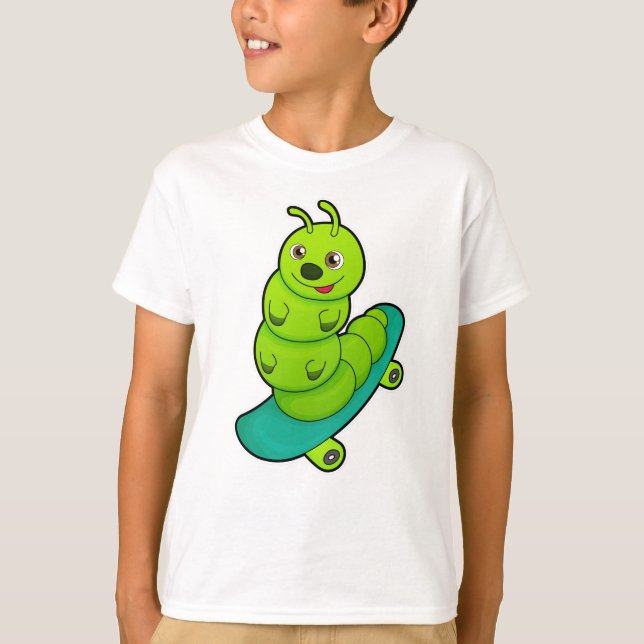 Caterpillar as Skater with Skateboard T-Shirt (Front)