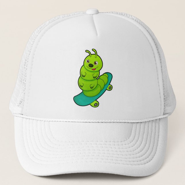 Caterpillar as Skater with Skateboard Trucker Hat (Front)
