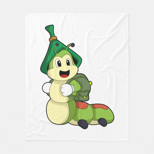 Caterpillar as Student with Backpack Fleece Blanket (Front)