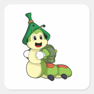 Caterpillar as Student with Backpack Square Sticker