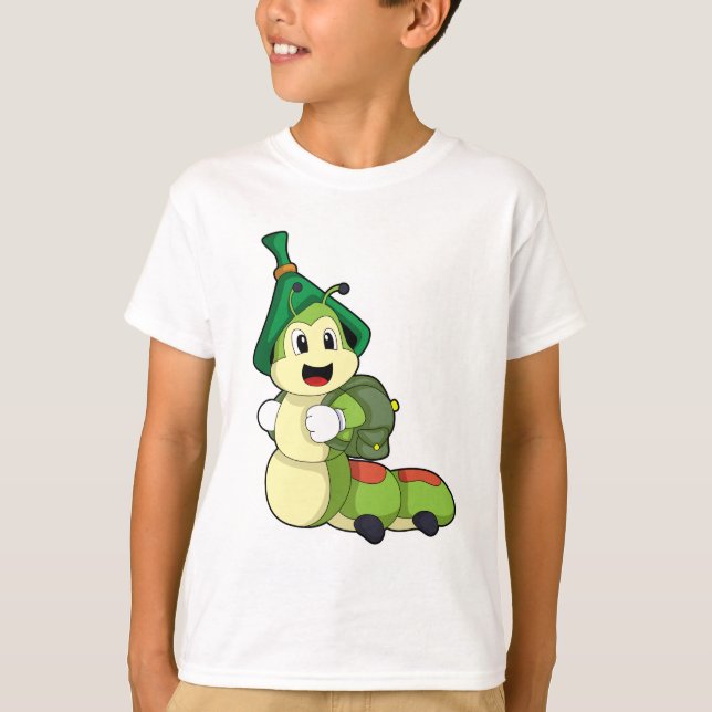 Caterpillar as Student with Backpack T-Shirt (Front)