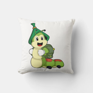 Caterpillar as Student with Backpack Throw Pillow