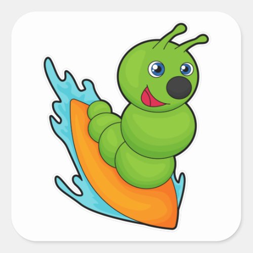 Caterpillar as Surfer with Surfboard Square Sticker