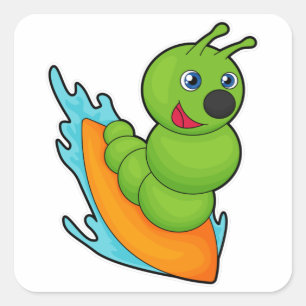 Caterpillar as Surfer with Surfboard Square Sticker
