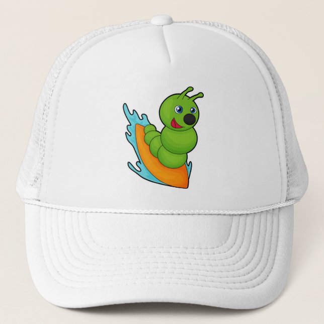 Caterpillar as Surfer with Surfboard Trucker Hat (Front)