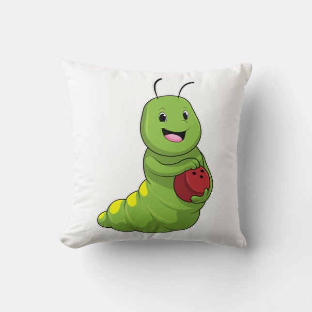 Caterpillar at Bowling with Bowling ball Throw Pillow (Front)