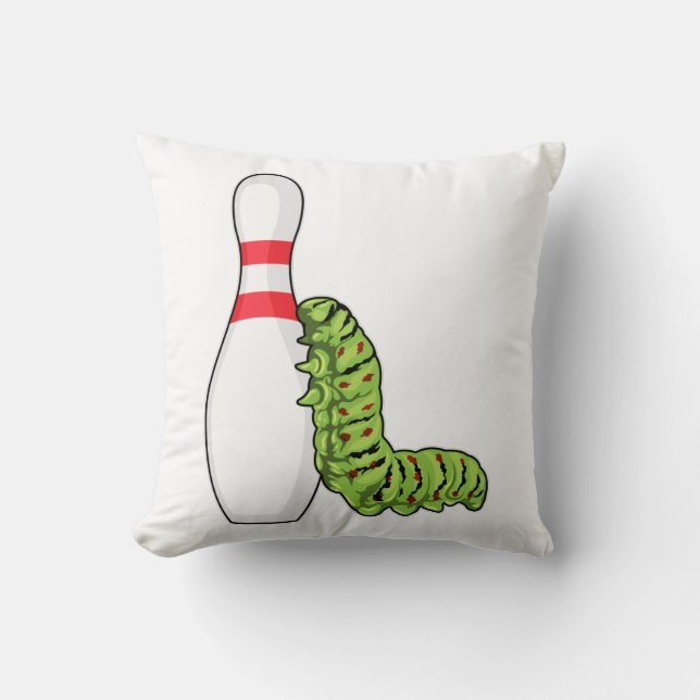 Caterpillar at Bowling with Bowling pin Throw Pillow (Front)