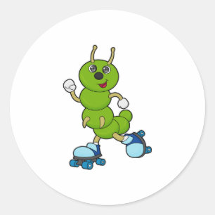 Caterpillar at Inline skating with Roller skates Classic Round Sticker