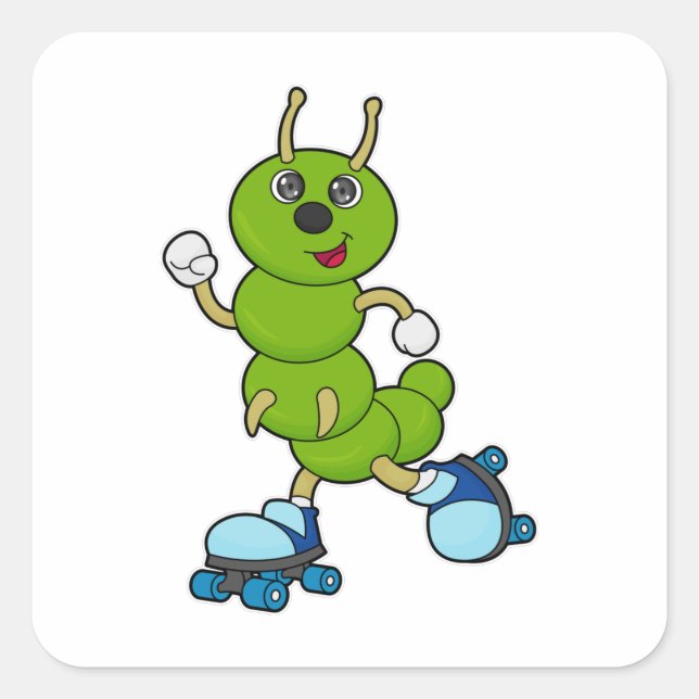 Caterpillar at Inline skating with Roller skates Square Sticker (Front)