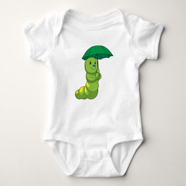 Caterpillar at Raining with Umbrella Baby Bodysuit (Front)