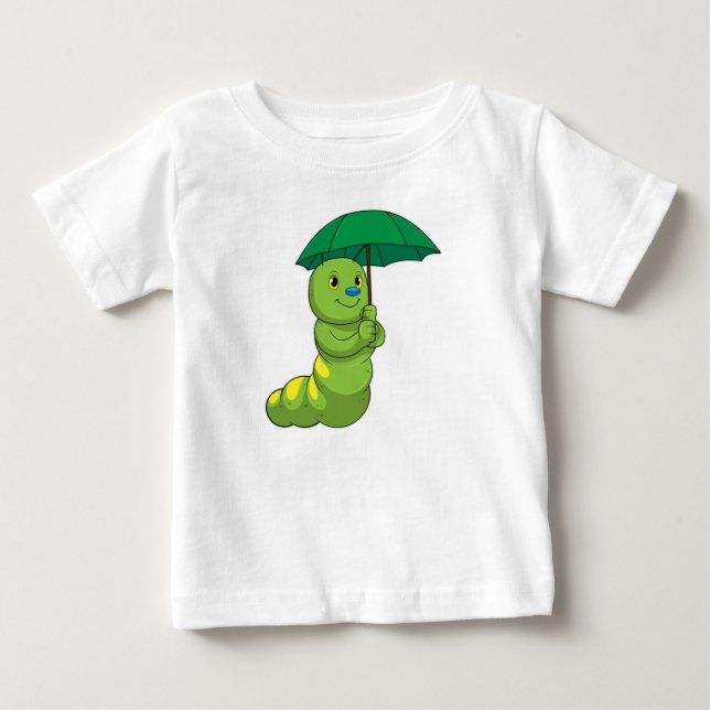 Caterpillar at Raining with Umbrella Baby T-Shirt (Front)