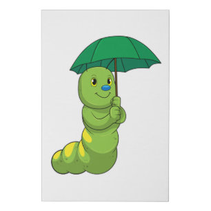 Caterpillar at Raining with Umbrella Faux Canvas Print