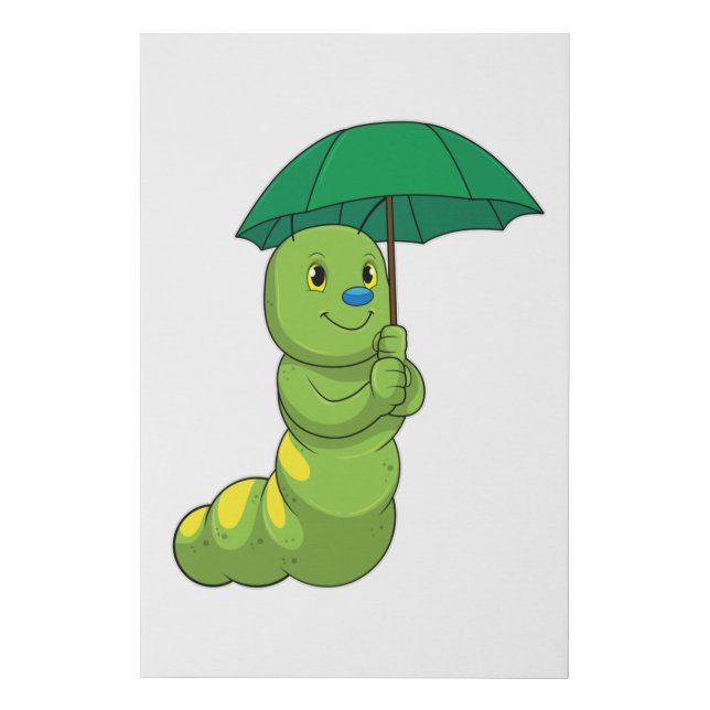 Caterpillar at Raining with Umbrella Faux Canvas Print (Front)
