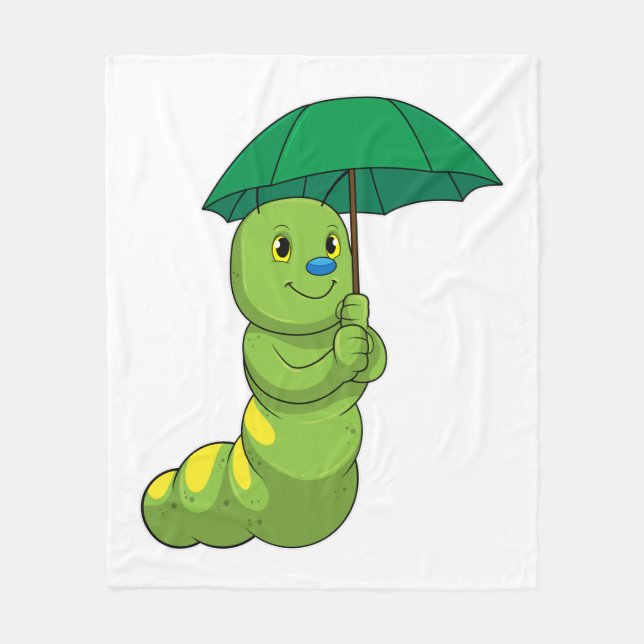 Caterpillar at Raining with Umbrella Fleece Blanket (Front)