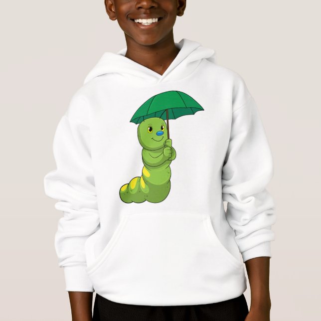 Caterpillar at Raining with Umbrella Hoodie (Front)