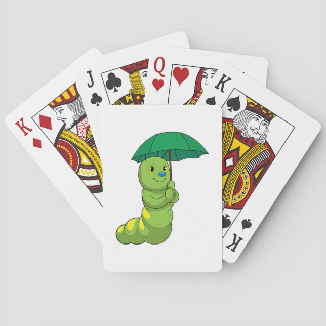 Caterpillar at Raining with Umbrella Poker Cards (Back)
