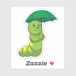 Caterpillar at Raining with Umbrella Sticker