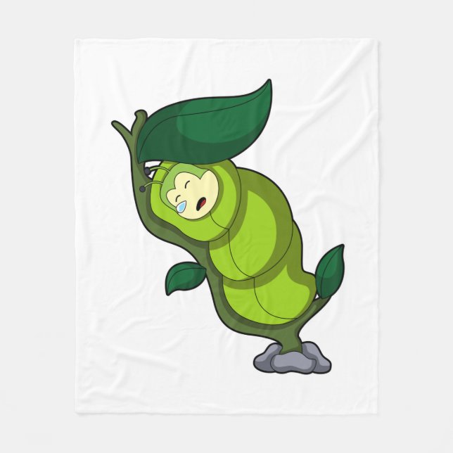 Caterpillar at Sleeping with Leaf Fleece Blanket (Front)