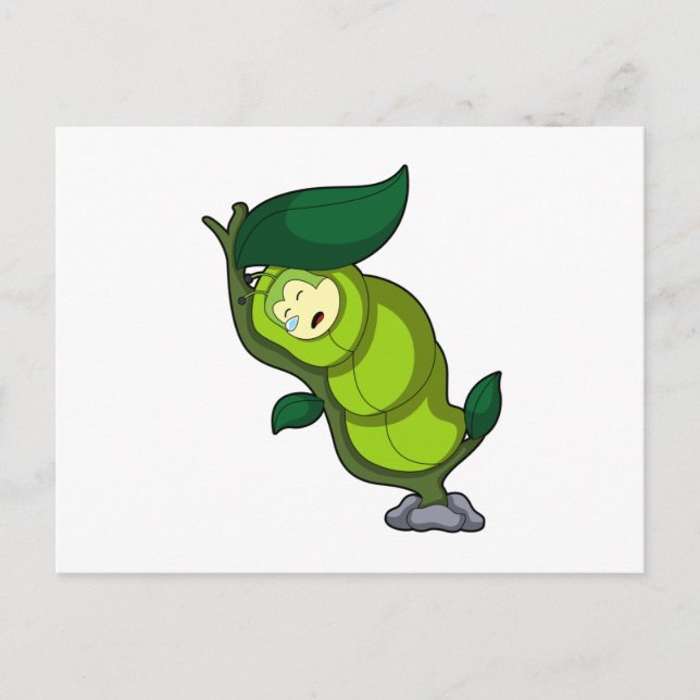 Caterpillar at Sleeping with Leaf Postcard (Front)