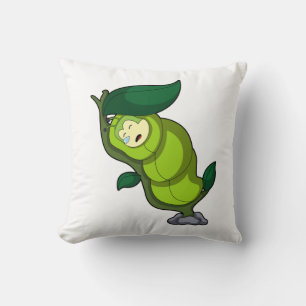 Caterpillar at Sleeping with Leaf Throw Pillow