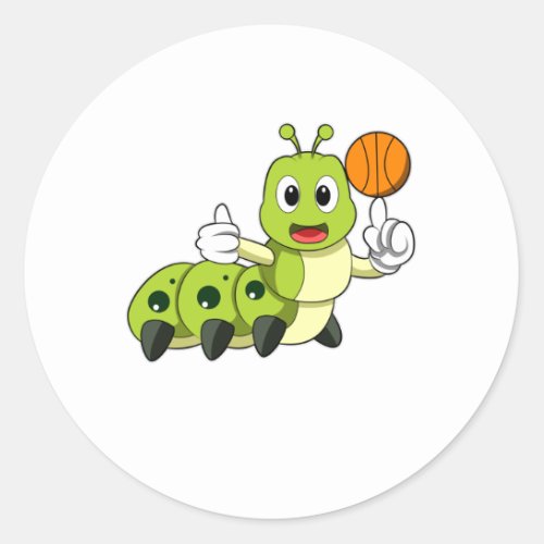 Caterpillar at Sports with Basketball Classic Round Sticker