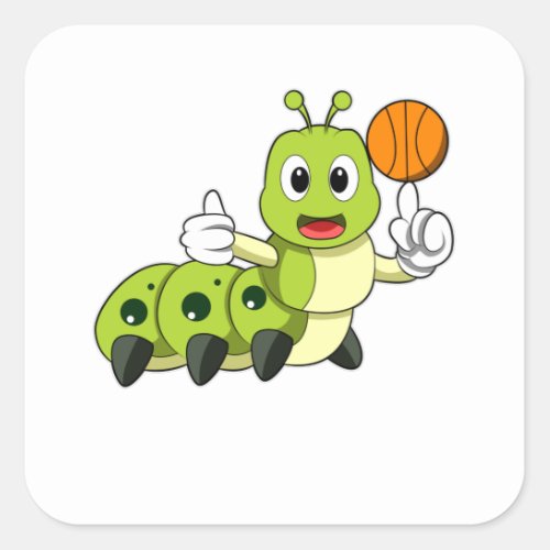 Caterpillar at Sports with Basketball Square Sticker