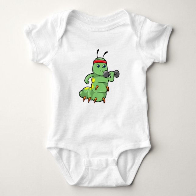 Caterpillar at Strength training with Dumbbell Baby Bodysuit (Front)