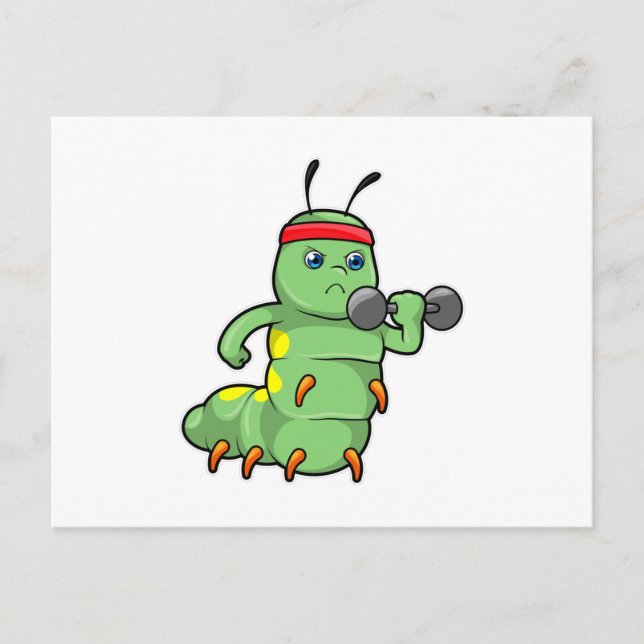 Caterpillar at Strength training with Dumbbell Postcard (Front)