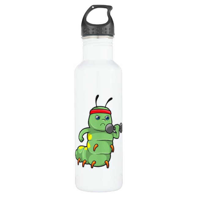 Caterpillar at Strength training with Dumbbell Stainless Steel Water Bottle (Front)