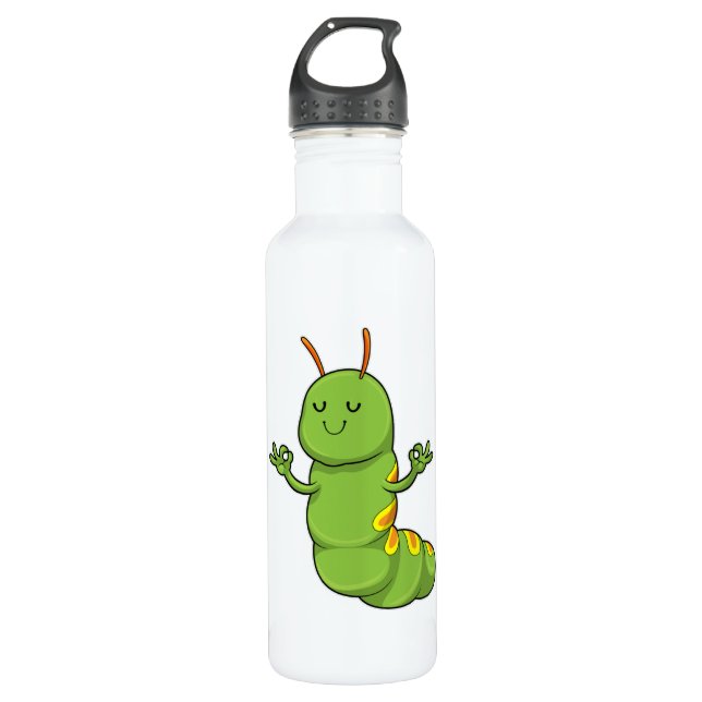 Caterpillar at Yoga Meditation Stainless Steel Water Bottle (Front)