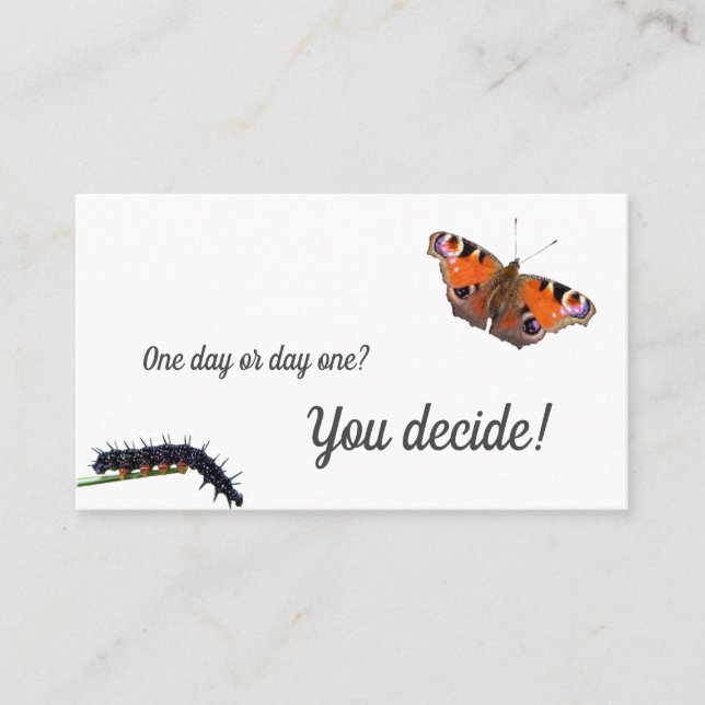 Caterpillar butterfly change motivational monogram business card (Front)