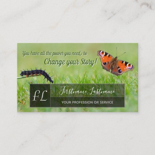 Caterpillar butterfly change motivational monogram business card