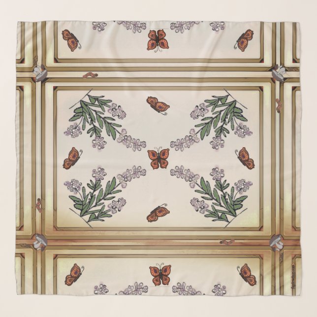 Caterpillar & Butterfly Square Scarf  (Front)