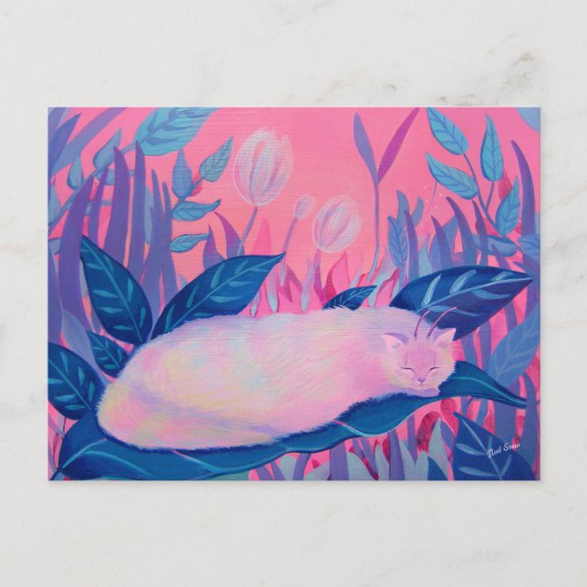 Caterpillar Cat Pink Purple Blue Fantasy Postcard (Front)