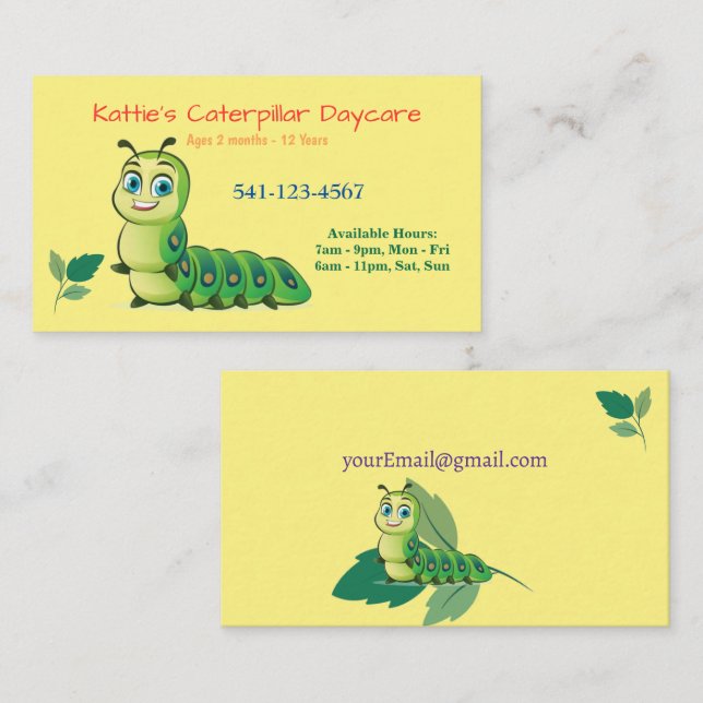 Caterpillar Daycare Business Cards (Front/Back)