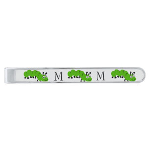 Caterpillar Design Monogrammed Silver Finish Tie Bar