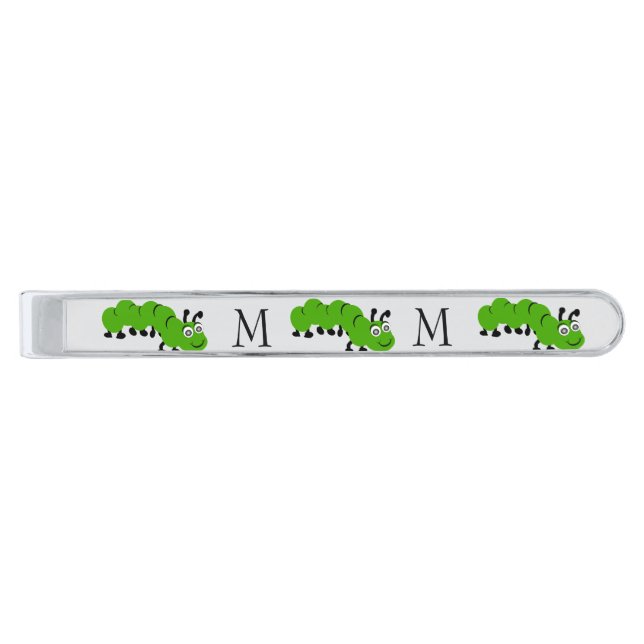 Caterpillar Design Monogrammed Silver Finish Tie Bar (Front)
