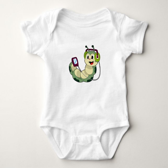 Caterpillar Headphone Music Baby Bodysuit (Front)