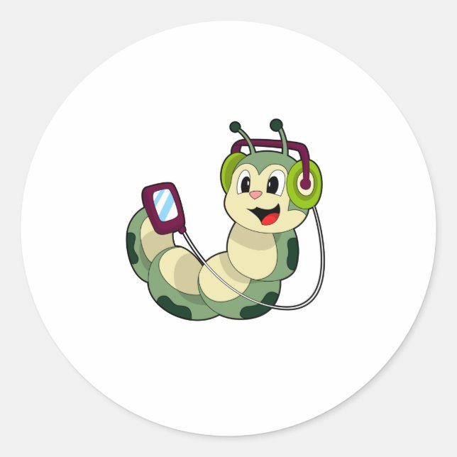 Caterpillar Headphone Music Classic Round Sticker (Front)