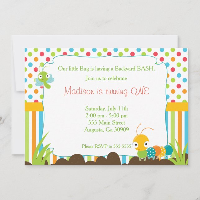 Caterpillar Invitation Kids Birthday Party Bugs (Front)
