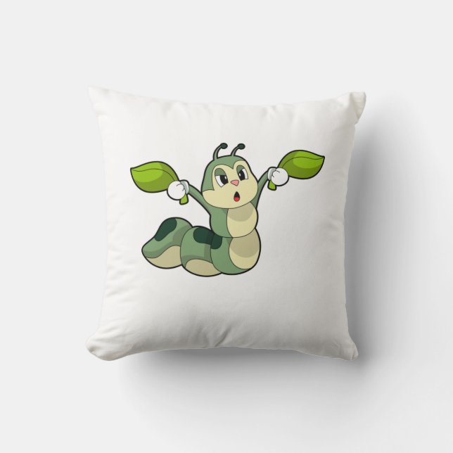 Caterpillar Leaves Throw Pillow (Front)