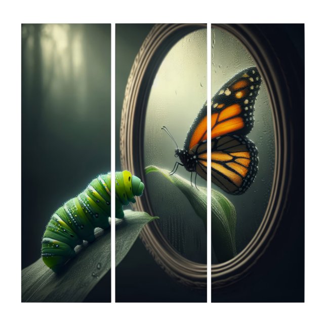 Caterpillar Looking At A Butterfly Triptych (Front)
