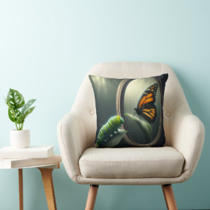 Caterpillar Looking In A Mirror Throw Pillow