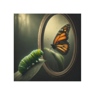 Caterpillar Looking In A Mirror Wood Wall Art