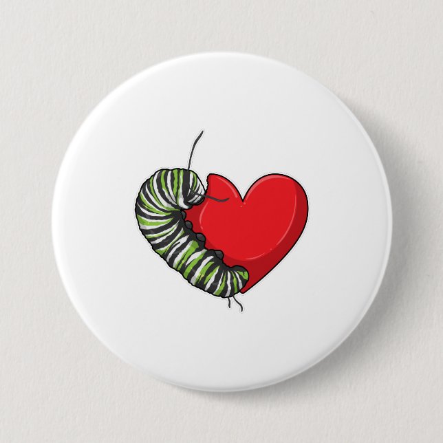 Caterpillar Love Heart Button (Front)