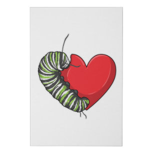 Caterpillar Love Heart Faux Canvas Print